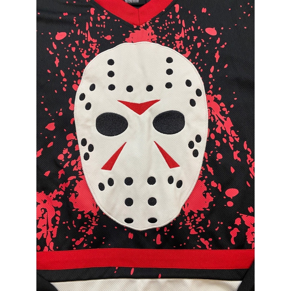 Friday the‎ 13th Jason Voorhees Hockey Jersey Black Red White Size S P - Picture 3 of 13